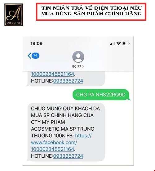 Tin nhắn phản hồi nếu mua đúng sản phẩm chính hãng